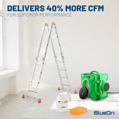 BlueDri Air Shield 550 HEPA Air Scrubber, Water Damage Restoration Equipment Air Purifier, Covers 1400 Sq. Ft, Daisy Chain Capable, For Commercial Use, Green, BD-AS-550
