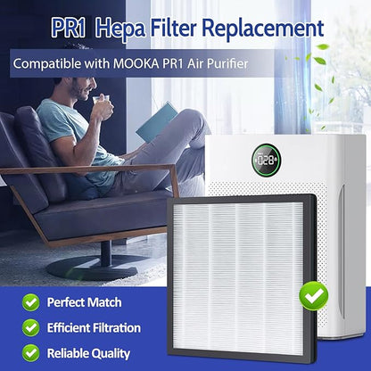 2 Pack PR1 Replacement Filter for Mooka Mode PR1 Air Purifier, H13 True HEPA Filter for Home Large Room up to 2200sq.ft with 4 Pcs PR-1 Pre-Filter for Pets