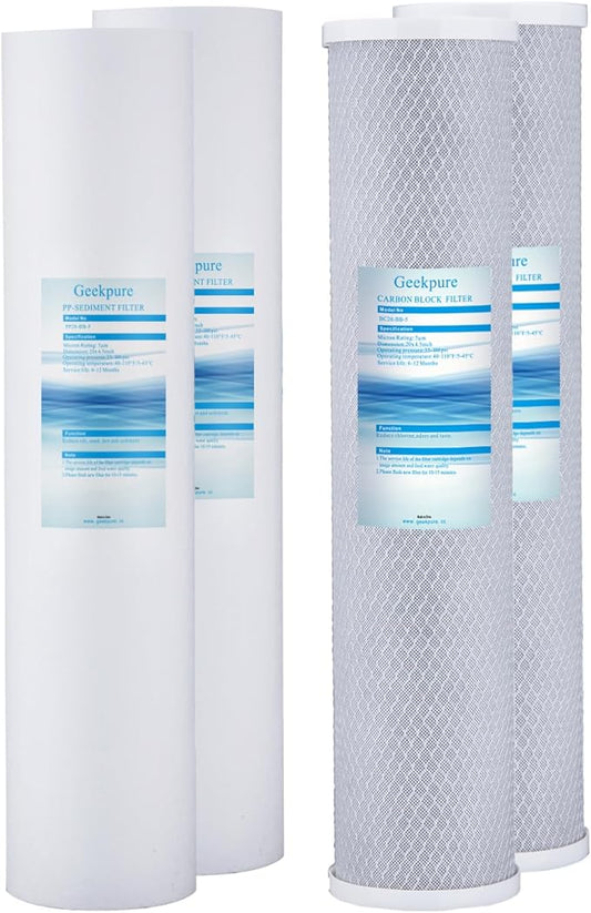 Geekpure Whole House PP Sediment and Carbon Block Replacement Filters -4.5 x 20 Inch -5 Micron-Pack of 4