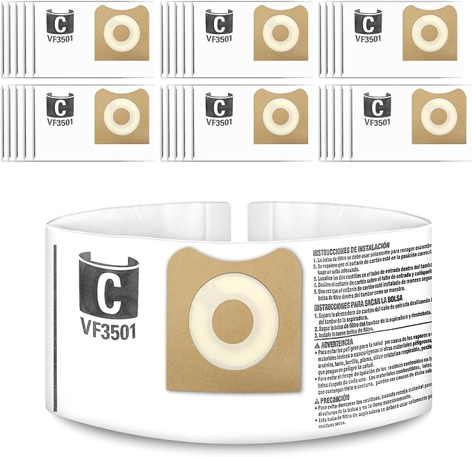 30 Pack VF3501 Vacuum Cleaner Bags Fit for Rigid Shop Vac Bags 4 Gallon Size c, compatible with 3-4.5 Gallon Wet/Dry Vacuums | Dust Collection Filter Bags Replace Part (30 Pack)