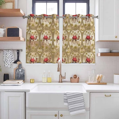 2 Panel Kitchen Cafe Curtains, Desert Camels Sunlight Filtering Nature Air Through, Home Decor Window Covering Tier Curtains for Living Room 104W x 52L inch Tropical Palm Trees Sand Cords Brown