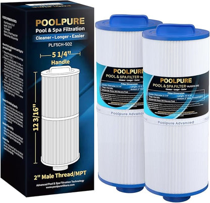 POOLPURE 5CH-502 Fine Thread Spa Filter Replaces PPM50SC-F2M, Marquis Spa 20041, 20091, 370-0237, Marquis 50, 2” Male Thread/MPT Hot Tub Filter (2)