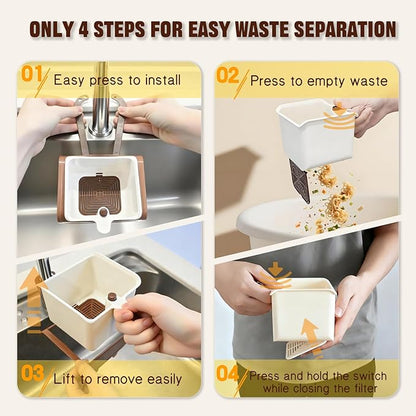 Kitchen Food Waste Catcher for Sink Faucet Hanging, Multi-purpose Kitchen Sink Strainer Basket with Self-Cleaning Press to Open Dumping Design, The Food Trash Leftovers Basket Catcher (Khaki)