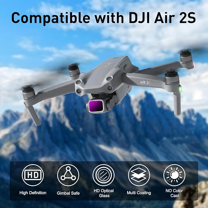 ND Filters for DJI Air 2S Drone, 4-Pack ND8 ND16 ND32 CPL Filter Set Compatible with DJI Air 2S Accessories, Neutral Density and Circular Polarizer Lens Filter Kit Lens Protector