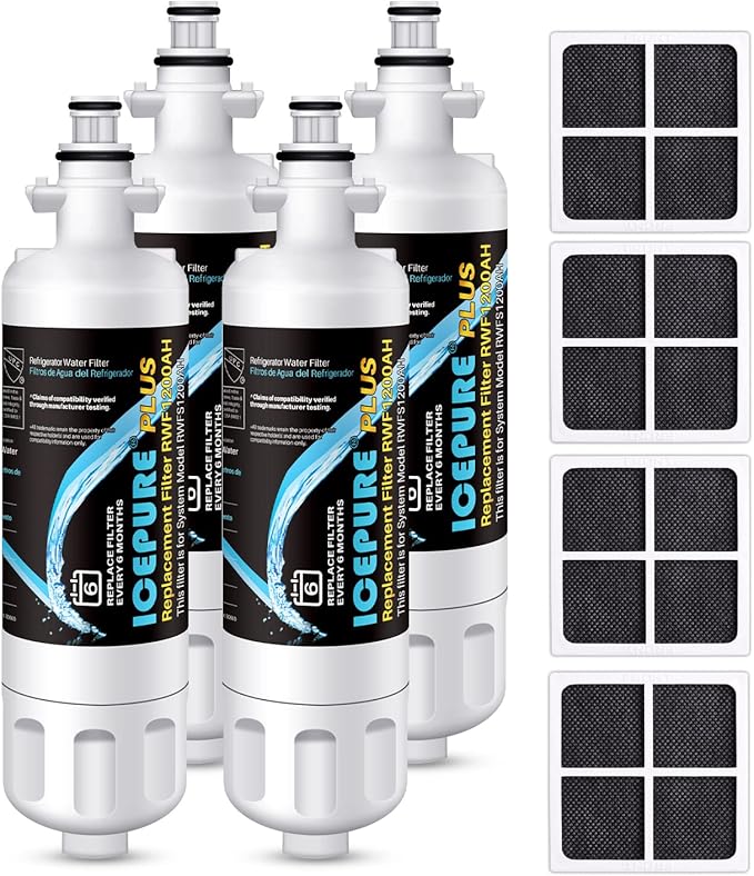ICEPURE PLUS 46-9690 NSF/ANSI 53 Certified Replacement for LG LT700P ADQ36006101, Kenmore Elite ADQ36006102, LFXC24726S, HDX FML-3 LT700PC, RWF1052 Refrigerator Water and LT120F Air Filter,4 Combo