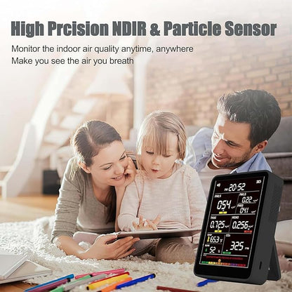 Professional Indoor Air Quality Monitor with AQI, Portable Real-Time Detector for Home Cars Plants and Pets (Black)