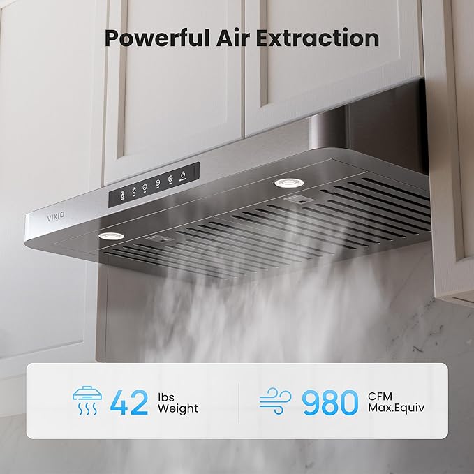 Under Cabinet Range Hood 36 Inch, 980CFM Fast Venting Kitchen Hood With 3 Speed Gesture Sensing & Touch Control, Stainless Steel Stove Hood With LED Light And 2 Baffle Filters