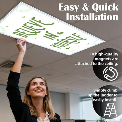 Fluorescent Light Covers - Classroom Covers for Ceiling Lights, 1 PCS 4 x 2 Feet Magnetic Light Filters, Classroom, Office Decor (Believe in Yourself)