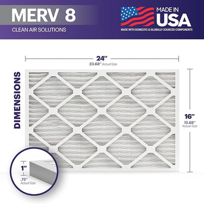 BNX TruFilter 16x24x1 Air Filter MERV 8 (12-Pack) - MADE IN USA – Dust & Pet Defense Pleated Air Conditioner HVAC AC Furnace Filters for Dust, Pet, Mold, Pollen MPR 600 – 700 & FPR 5