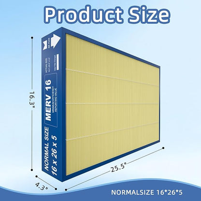 16x26x5 MERV16 Pet Replacement Filter Compatible with Y6605 PureAir PCO3-16-16 Air Purifier（actual size:16.3"" x 25.5"" x 4.3""）