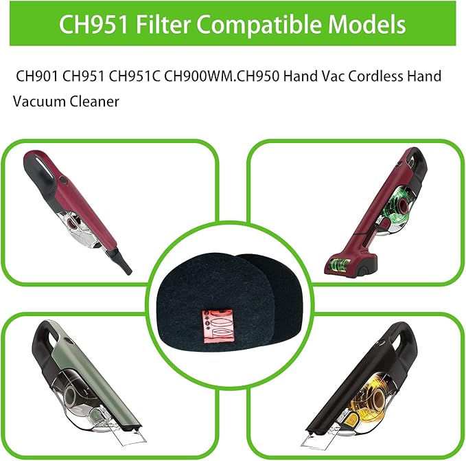 CH951 CH950 Filters Replacement Compatible with Shark CH951C CH901 CH900WM UltraCyclone Pro Cordless Handheld Vacuum，Compare to Part #XFTRCH900(10 Pack)