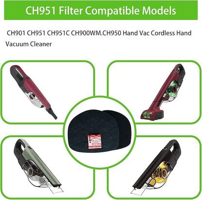 CH951 CH950 Filters Replacement Compatible with Shark CH951C CH901 CH900WM UltraCyclone Pro Cordless Handheld Vacuum，Compare to Part #XFTRCH900(10 Pack)