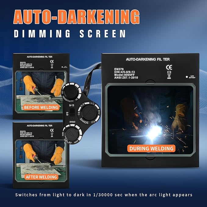 TRQWH Auto Darkening Welding Lens - Welding Helmet Lens True Color Technology with 4 Arc Sensor Ajustable Shade Range 4/5-13 Automatic LCD Lens Dimming Shade Filter 4.49x5.24in Auto Welding Lens