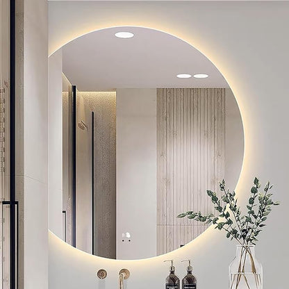 Bathroom Mirror, Dimmable LED Vanity Mirror Half Circle, Illuminated Mirror with Demister Pad, Large Wall Mirror with Touch Sensor (Size : 28x31''/70x80cm)