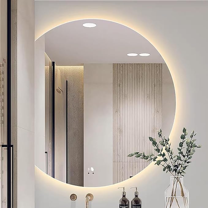 Bathroom Mirror, Dimmable LED Vanity Mirror Half Circle, Illuminated Mirror with Demister Pad, Large Wall Mirror with Touch Sensor (Size : 31x35''/80x90cm)