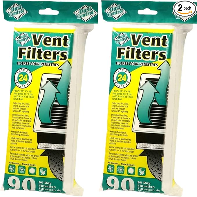 Vent Filters - Pack of 48 | Traps Dirt, Dust, Smoke, Pollen Size Particles | Provides Fresh, Filtered Air for Bathrooms, Bedrooms, Kitchen, Family Rooms.