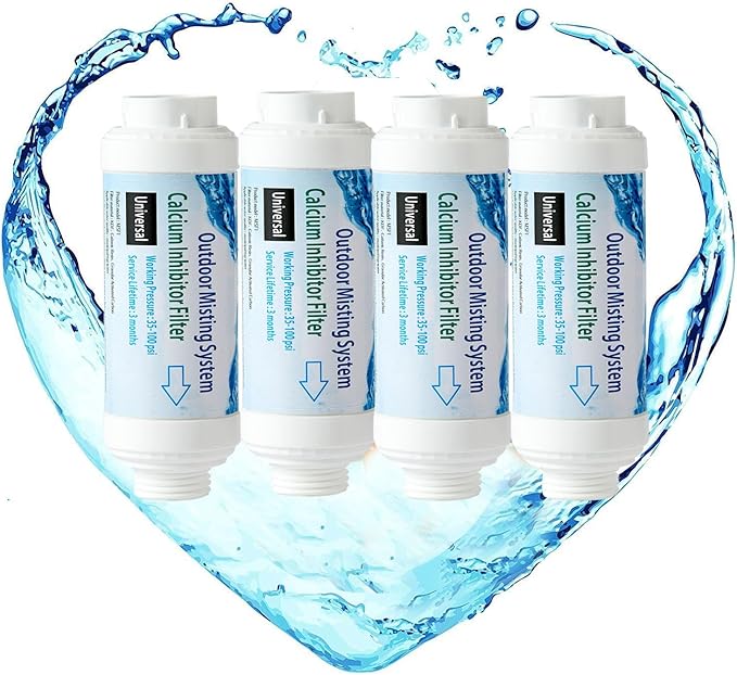 H&G lifestyles Calcium Inhibitor Filter for Misting System, Inline Garden Hose Water Softener, Reduce Hard Water Spots, Soften Water 3/4 GHT (Pack of 4)
