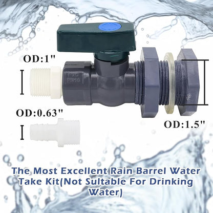 2 Set PVC Rain Barrel Diverter Kit Rain Barrel 3/4 Inch Spigot Kit with Bulkhead Fitting, Hose (25mm/1" + 16mm/0.63") Adapter, Hole Saw, Ball Valve, Clamps, Thread Seal Tape