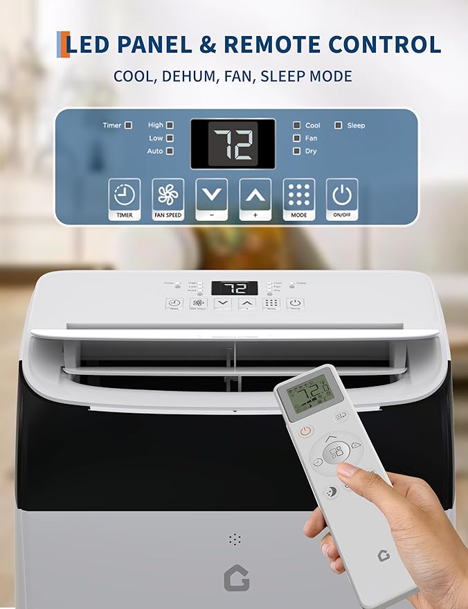 GarveeLife 12,000 BTU Portable Air Conditioners - Smart AC Units Cold Air System Quiet Cooling within 550 sq.ft with Remote Control 24H Timer/Dry/Fan Modes Drain-Free Window Installation Kits