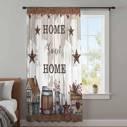 Farmhouse Sheer Curtains 108 Inch Length Retro Country Star Berry Vintage Wood Grain Chiffon Curtain for Bedroom Living Room Light Filtering Rod Pocket Window Treatments Voile Curtains Drapes