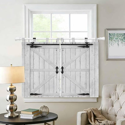 Farmhouse Wood Grain Kitchen Curtains 45 Inch Length, Short Cafe Window Curtains Tab Top, Vintage Country Barn Gate Grey Light Filtering Window Treatments Tier Drapes 27.5"x45" 2 Panel