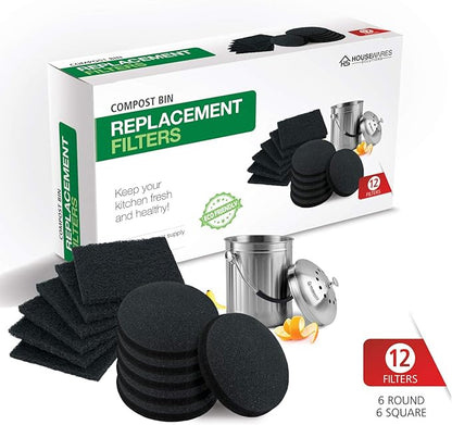 12 Pieces Counter Top Activated Carbon Compost Bin Filters - Extra Thick Indoor Pail Replacement Charcoal Caddy Filters Refill, 0.4" Thickness