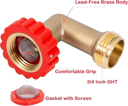 Lead-Free Brass 90 Degree Hose Saver,90°Hose Elbow Fitting Quick Swivel Connect Adapter,Thread Size 3/4" Connectors,Hose Protector with Water Filter（2 Pcs）