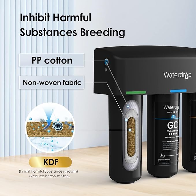 Waterdrop TSA 8 Layer Under Sink Water Filter System, Under Sink Water Filtration System, Reduces PFAS, PFOA/PFOS, Fluoride, Chlorine, Bad Taste & Odor, NSF/ANSI 42 Certified Element, USA Tech