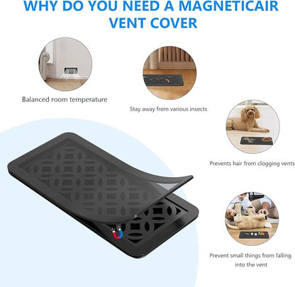 Magnetic Vent Screen Mesh Covers 3 Pack -5.5x12, Air Vent Filters with Durable PVC Frame, Air Vent Screen Register Trap,Vent Mesh–Upgraded Thickness(2.5mm) for Home Wall Ceiling (Black)