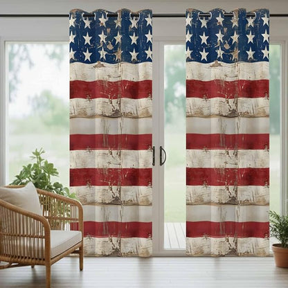 4th of July Outdoor Curtains for Patio USA Flag Independence Day Vintage Waterproof Outside Curtains with Grommet Top Weatherproof Curtain for Cabana Pergola Gazebo, 1 Panel, 54" W x 108" L