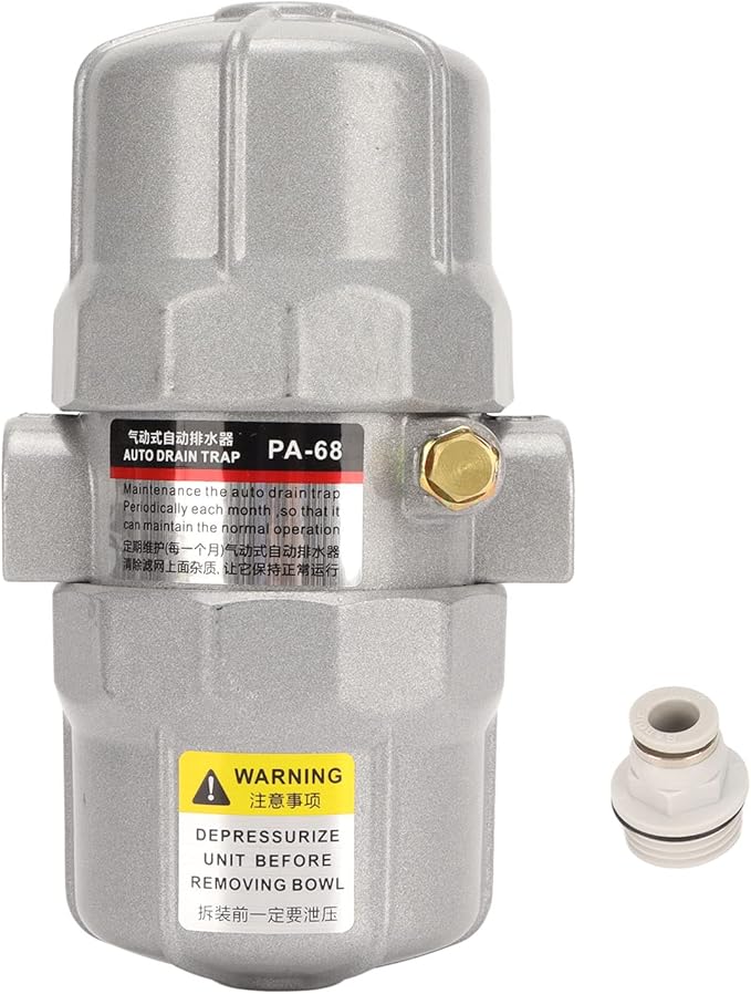 Universal Automatic Drain Valve Pneumatic Filter, 1/2in NPT Interface Drainage Valve for Compressed Air Systems, Aluminum Alloy Shell with Adjustable Brass Knob, 0-16Bar Working