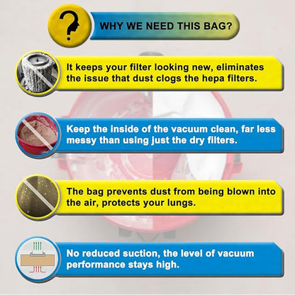 6 Pack DXVA19-4104 Shop Vac Bags for Dewalt 5-8 Gallon Wet/dry Vacuums Model# DXV08SA, Disposable Dust Collection Filter Bags