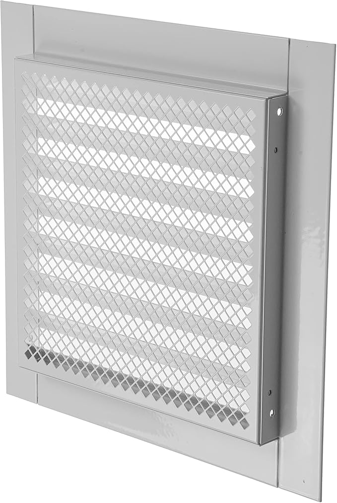 Repa Market 8" x 8" Inch (Inner Dimensions) Galvanized Steel White Soffit Air Vent Cover - Louvered Square Gable Vent with Mesh Screen - Exhaust/Intake Ventilation Grill - Outdoor Metal Duct Grate