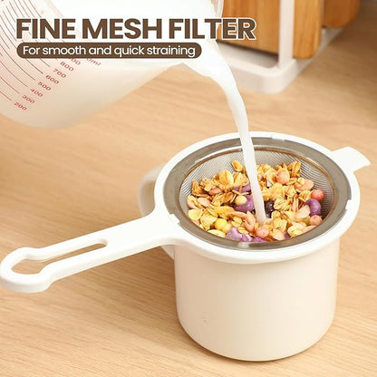 LemonRoad Set of 3 Stainless Steel Mesh Strainer 304 Fine Mesh Filters with Ergonomic Handles and Hanging Ears for Oil Filter Skimming Grease and Foam(White)