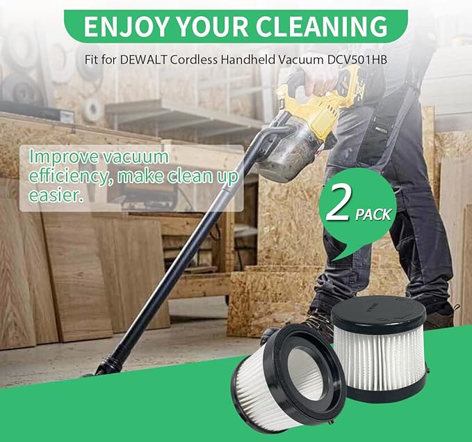 2 Pack DCV5011H HEPA Filter Compatible with DEWALT DCV501HB Cordless Handheld Vacuum, with 4 Foam Sleeve Filters & 1 Brush