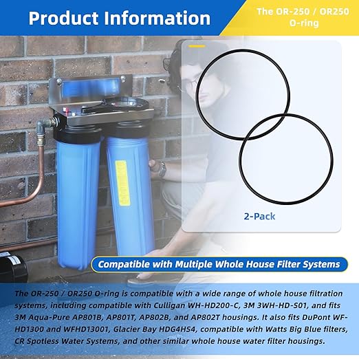 OR-250 o-Ring Compatible with Culligan Water Filter Housing WH-HD200-C, 3M 3WH-HD-S01, Dupont WFAO100,Replacement for Dupont WFAO100,HF45-ORING(2 Pack)