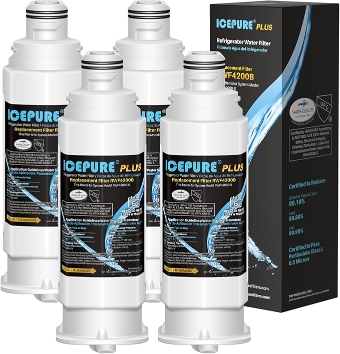 ICEPURE PLUS NSF53 DA97-17376B Replacement for HAF-QIN/EXP, HAF-QIN, DA97-08006C, RF23M8070SG, RF23M8070SR, RF23M8090SG, RF23M8090SR, AQF-DA97-17376B Refrigerator Water Filter, 4PACK