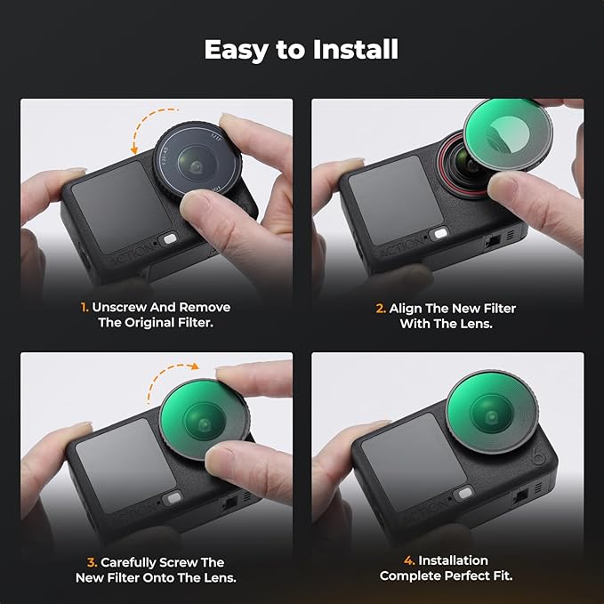 K&F CONCEPT Screw On Black Diffusion 1/4 Filter Compatible with DJI Osmo Action 6, Creative Mist Cinematic Effect Filters, Multi-Coated/Optical Glass/Aluminum Alloy Frame Action Camera Accessories