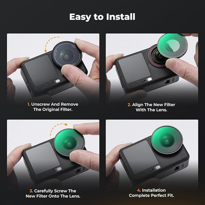 K&F CONCEPT Screw On Black Diffusion 1/4 Filter Compatible with DJI Osmo Action 6, Creative Mist Cinematic Effect Filters, Multi-Coated/Optical Glass/Aluminum Alloy Frame Action Camera Accessories