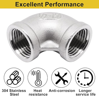 2Pcs 304 Stainless Steel 90 Degree Elbow 1/2" NPT Female x 1/2" NPT Female Threaded Pipe Fitting