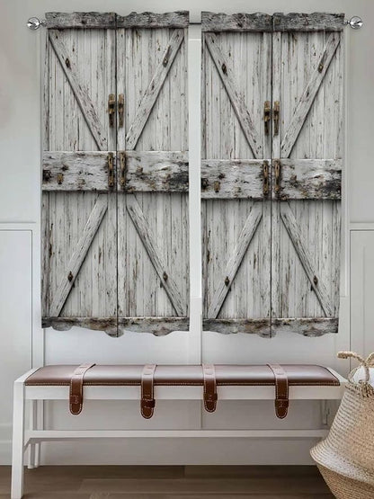 Vintage Gate Bedroom Curtains 63 Inches length, Farmhouse Wooden Grain Shabby Chic Door Window Treatment Curtain Drapes, Rod Pocket Curtain Panels for Living Room Kitchen, 42"x63", 2 Panels