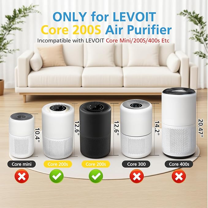 Core 200S-P Replacement Filter Compatible with LEVOIT Core 200S Smart WiFi Air PuriFier, Core 200S-RF Air Filter, Yellow, 2 Pack