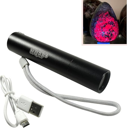 Flashlight for Fluorescence/Glowing Mineral Crystal Lightweight Powerful 3 Watt 365nm Blacklight w/Optical UV Filter Pocket Torch, USB Rechargeable (USB Cable Included) + Sodalite Rough (1PC)