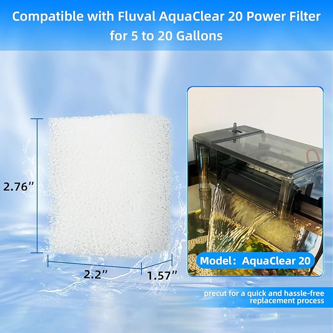 AQUANEAT 6-Pack Replacement Filter Sponge Pads, Aquarium Foam Insert Compatible with AquaClear 20, Fish Tank Filter Media