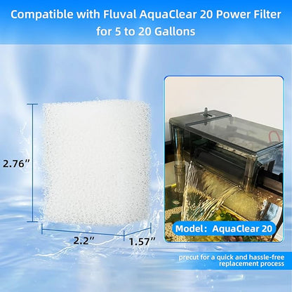 AQUANEAT 6-Pack Replacement Filter Sponge Pads, Aquarium Foam Insert Compatible with AquaClear 20, Fish Tank Filter Media