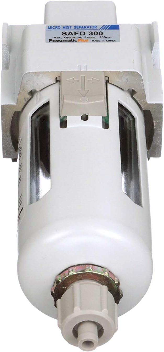 PneumaticPlus SAFD300-N03B Compressed Air Coalescing Filter, 0.01 Micron 3/8" NPT - Poly Bowl, Manual Drain, Bracket