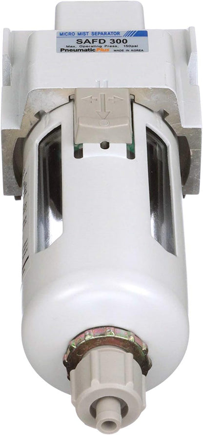 PneumaticPlus SAFD300-N03B Compressed Air Coalescing Filter, 0.01 Micron 3/8" NPT - Poly Bowl, Manual Drain, Bracket