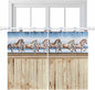 Western Horse Kitchen Curtains 45 Inch Length, Short Cafe Window Curtains Tab Top, Farmhouse Wooden Grain Vintage Cowboy Barn Door Light Filtering Window Treatments Tier Drapes 27.5"x45" 2 Panel