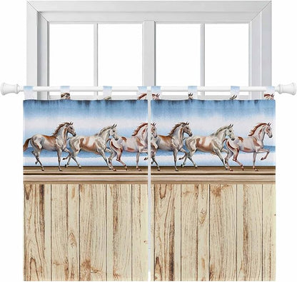 Western Horse Bedroom Curtains 63 Inch Length, Window Curtains Tab Top, Farmhouse Wooden Grain Vintage Cowboy Barn Door Light Filtering Window Treatments Drapes 42"x63" 2 Panel