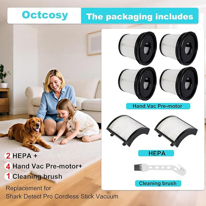 6 Pack IW3511 IW1111 HEPA Filters Replacement for Shark IW3511 DetectPro Lightweight Cordless Stick Vacuum Cleaner. For Shark Detect Pro Auto-Empty System PowerFins Brushroll Portable Handheld 2-In-1